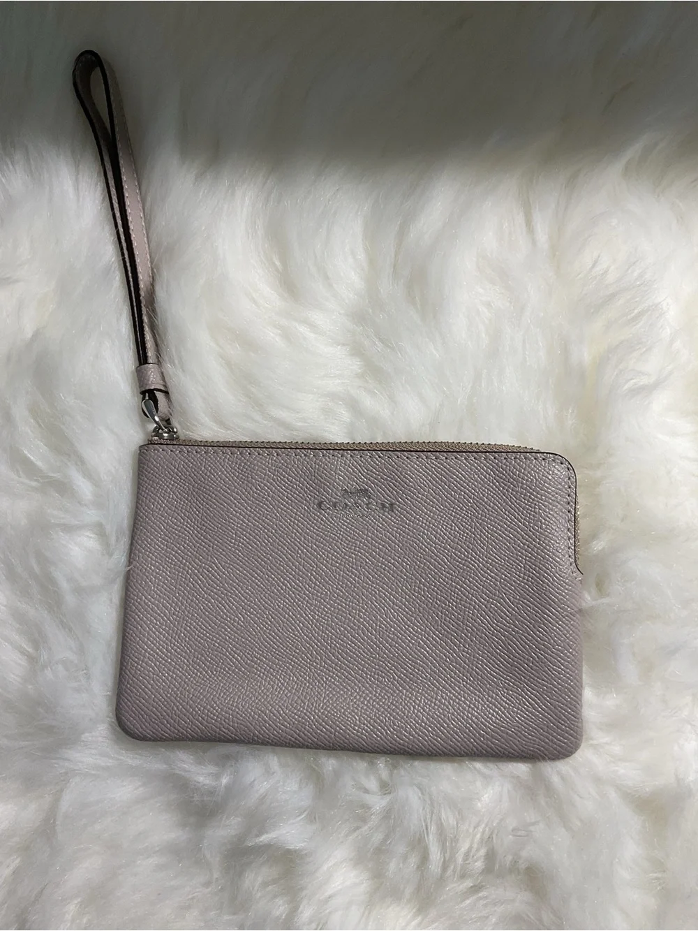 Coach Pebbled Leather Wristlet in Taupe Gray